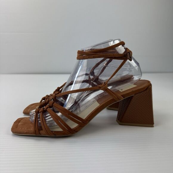 Dolce Vita Kash Cedar Nubuck Tie Up Block Heel Sandals 8.5 Square Toe Strappy - Picture 16 of 16